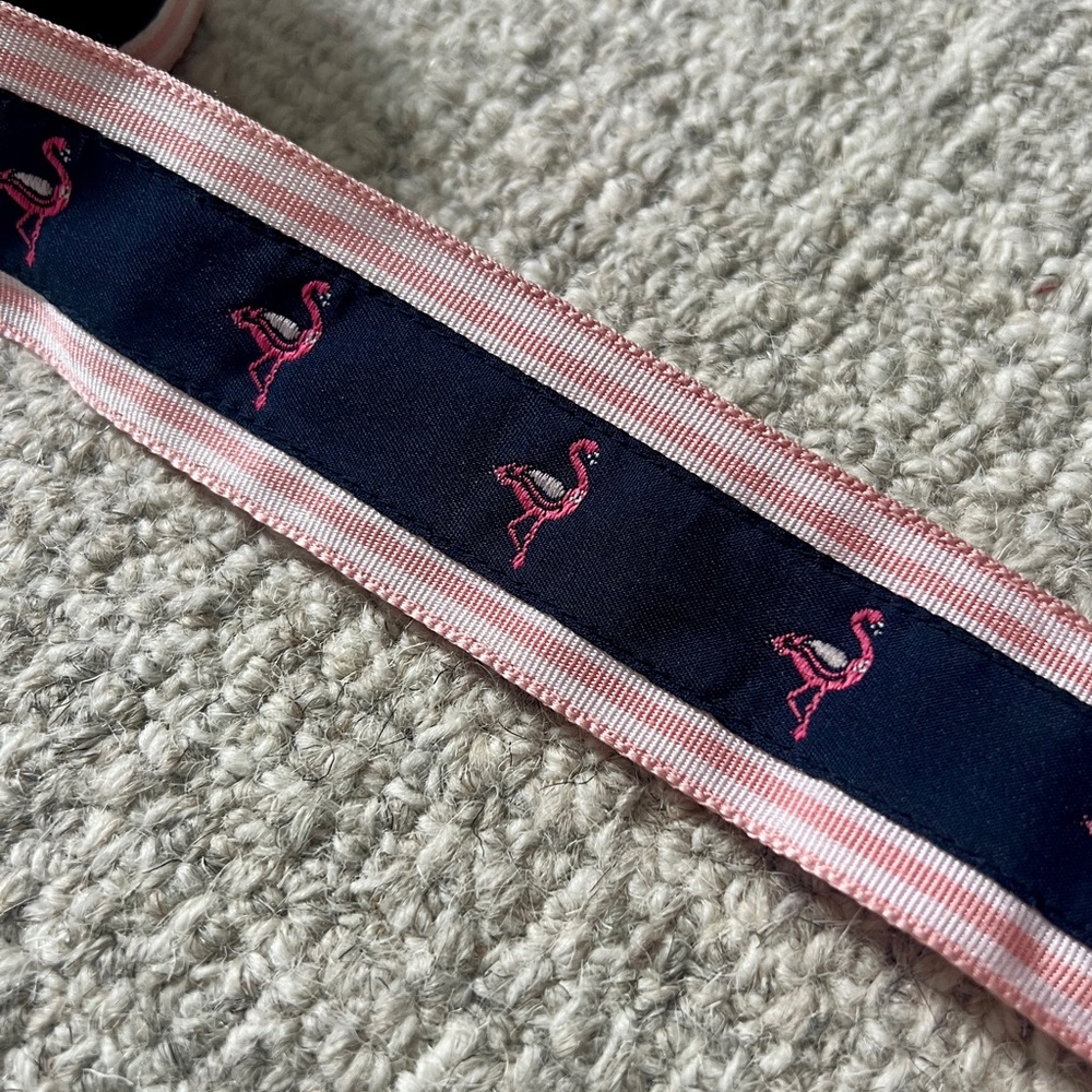 Navy Blue and Pink Flamingo Reversible Ribbon Belt - Picture 5 of 6